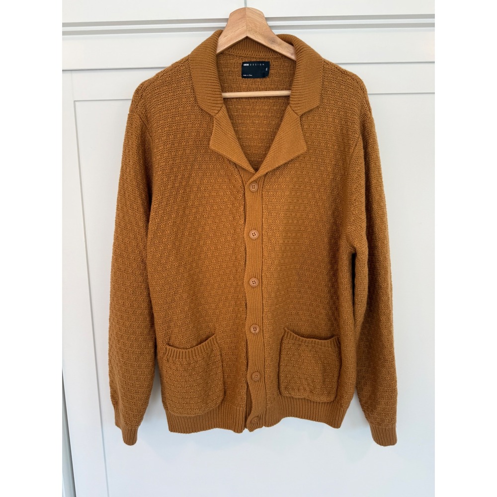 ASOS Design Men Brown Textured Knit Button Cardigan Sweater Grandpa Core - XL